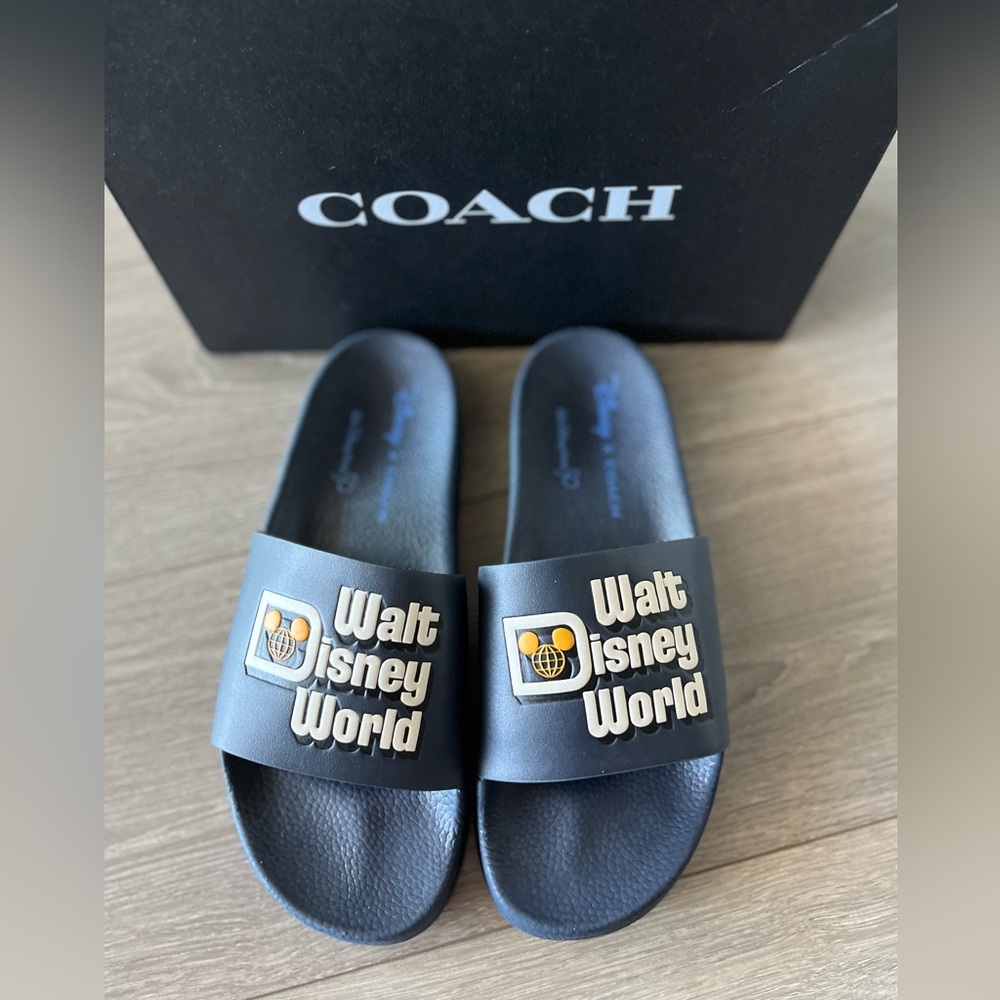 NWT Coach x Walt Disney World Mens Navy Slides Size 9